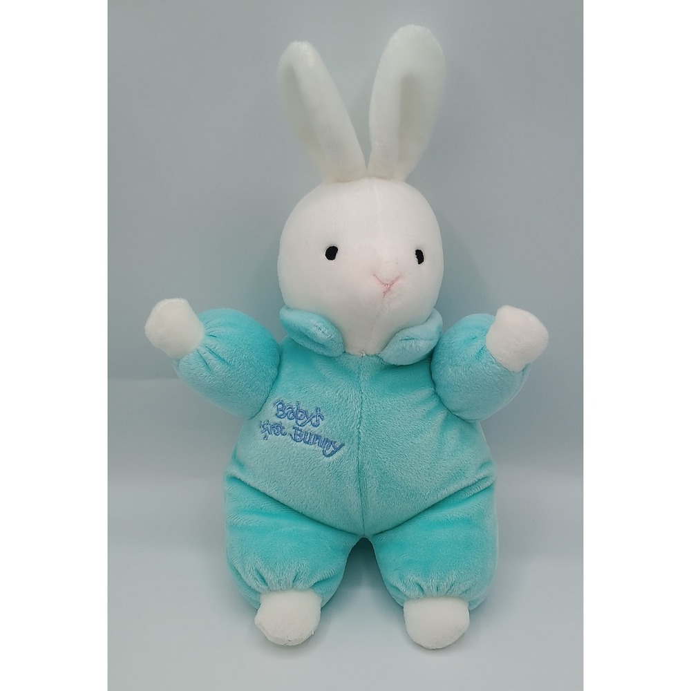 12" 1998 Chosun Plush Just Friends Aqua Blue Baby's First Rattle Bunny Rabbit B3